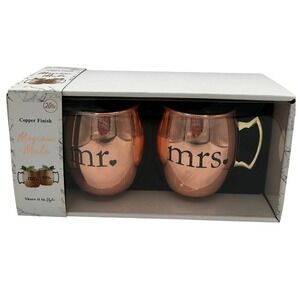Mr. & Mrs. Copper Finish Moscow Mule Mugs Set of 2 Wedding Housewarming Gift NEW
